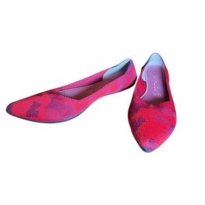 Rothy’s Pointed Toe Flats Womens 10 Red Camo Knit Washable Slip On Shoes